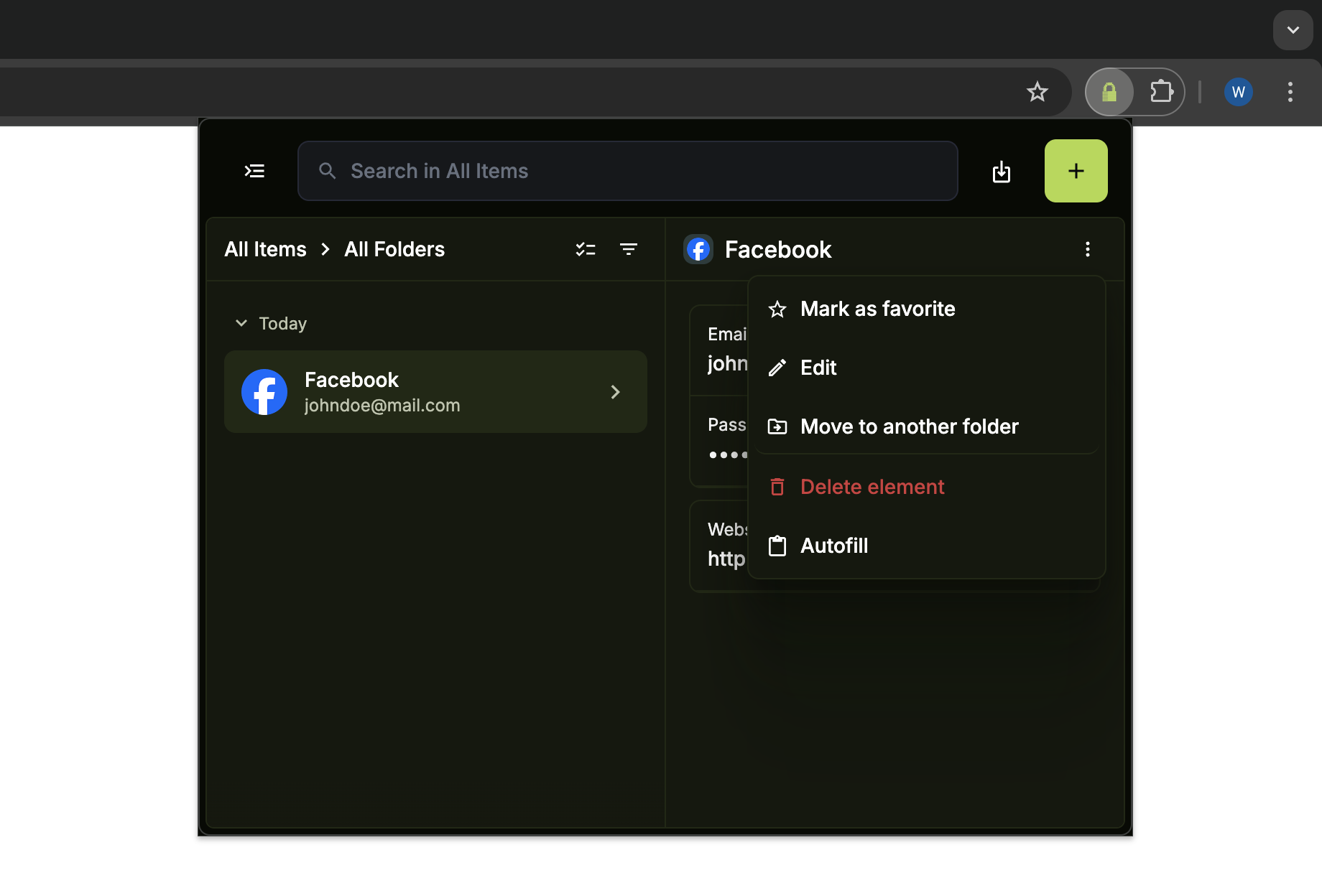 Select delete in the browser extension